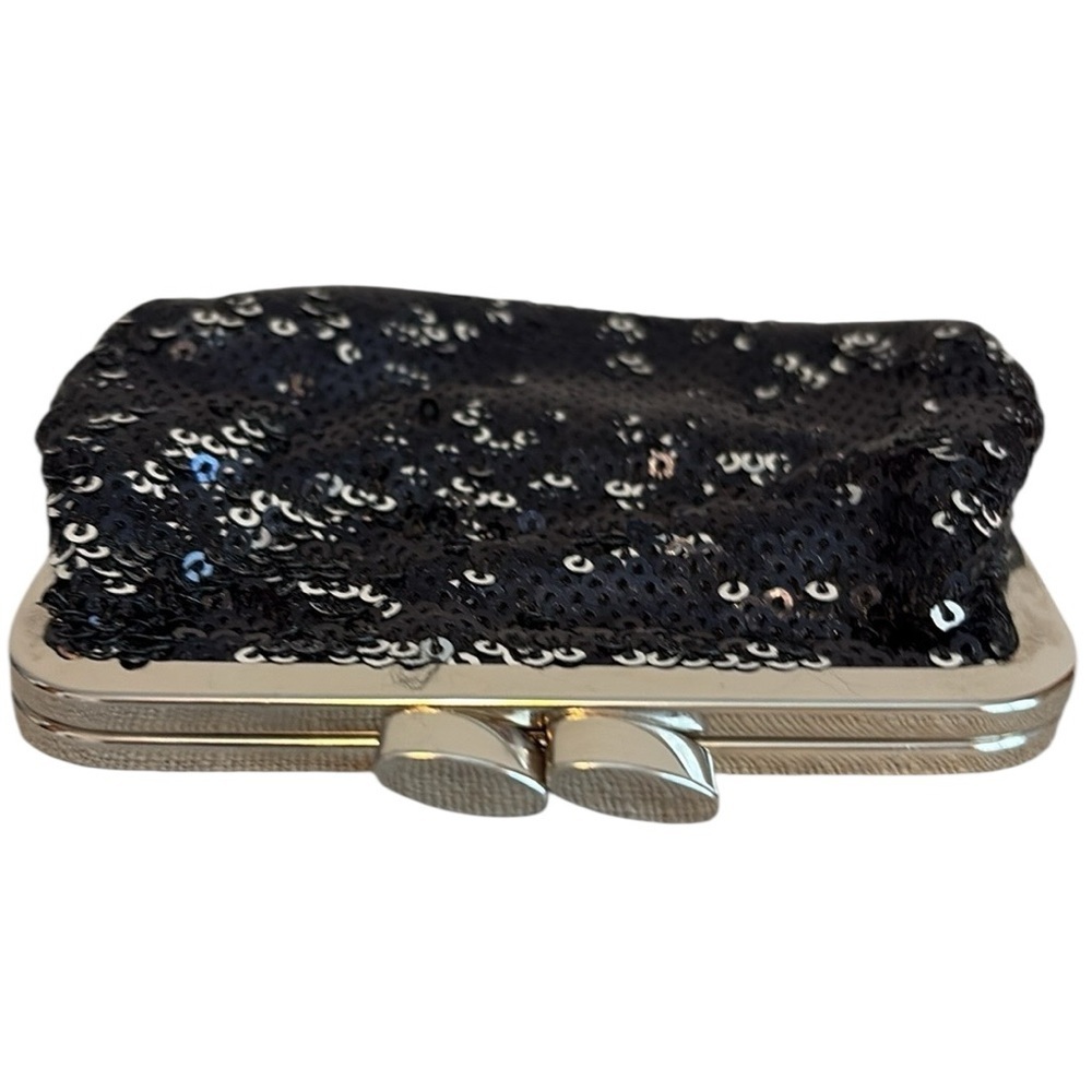 Victoria's Secret Black Sequin Coin Purse Kiss Lock  Silvertone Hardware - Picture 5 of 6